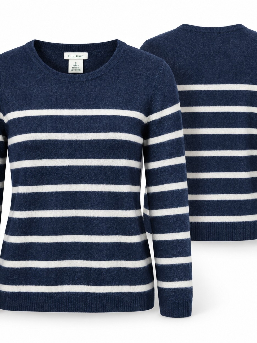 L.L.Bean 100% Cashmere Striped Sweater S Petite Coastal Grandmother Quiet Luxury